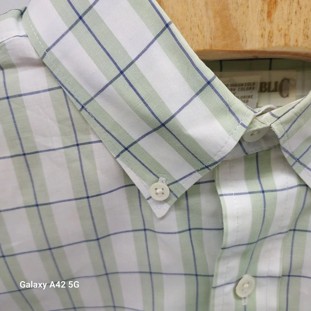 Banana Republic‎ Mens Classic Fit Button Down Shirt Green Plaid Long Sleeve M